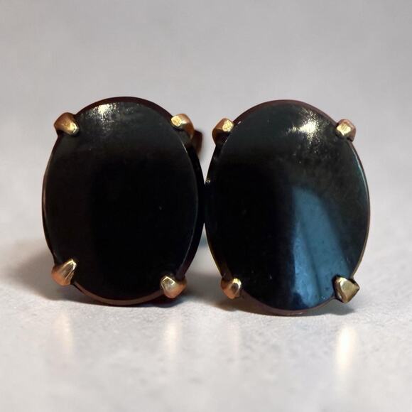 Amco Jewelry - Vintage AMCO Black Onyx Oval Earrings 1/20 12K Gold Filled Signed Retro